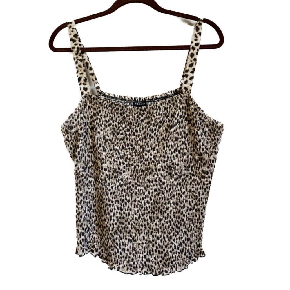 Torrid Women’s Smocked Leopard Tank Top Sz 4X Adjustable Strap Stretch Layering